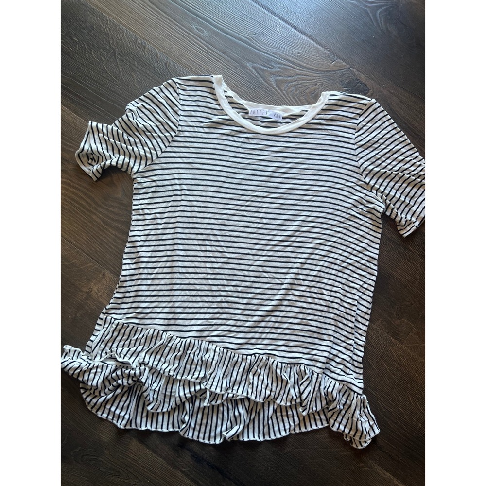 Potter's Pot Striped Ruffle Hem‎ Top - Casual Tee, Short Sleeve, Size M